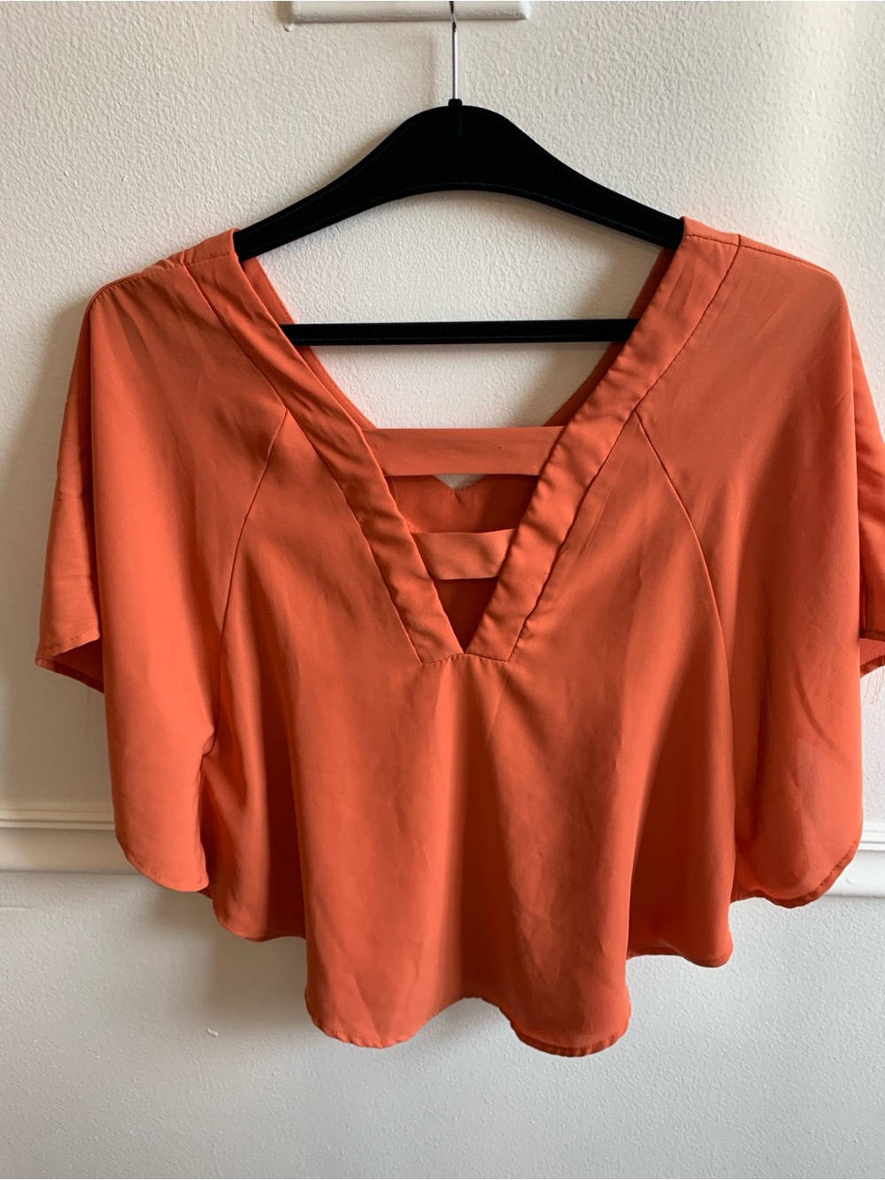 My Story Coral V-Neck Strappy Short Sleeve Blouse